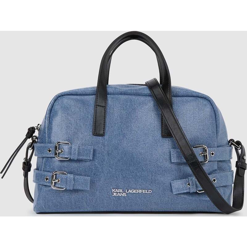Denim buckle bowling bag