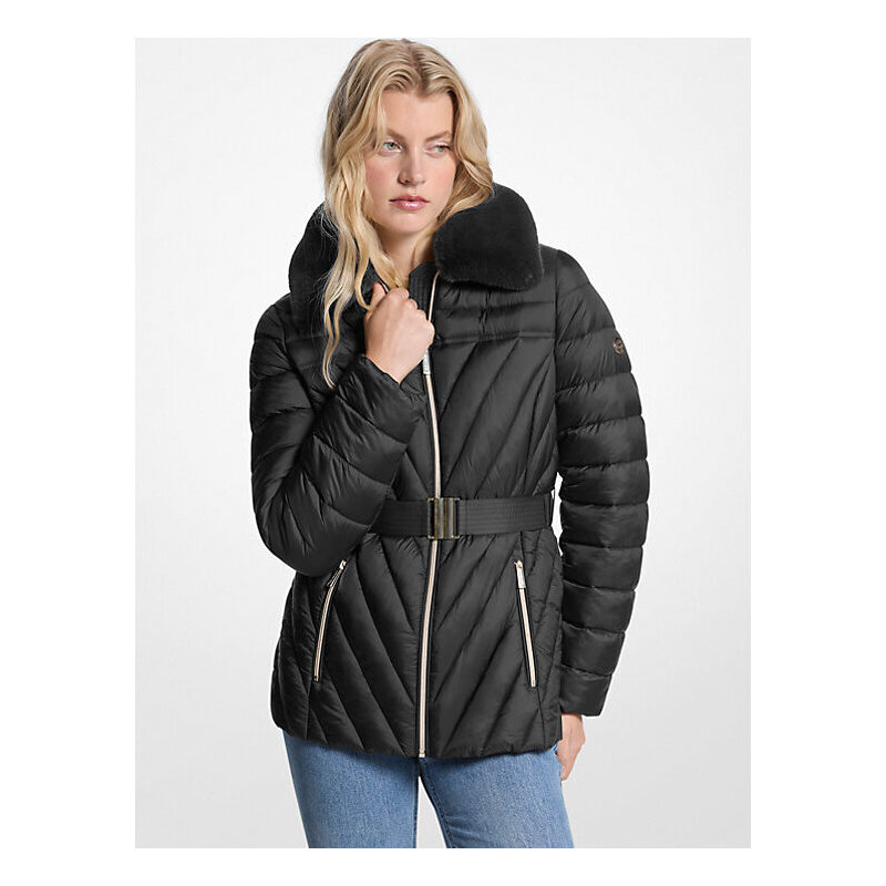 Faux Fur Trim Packable Nylon Puffer Jacket
