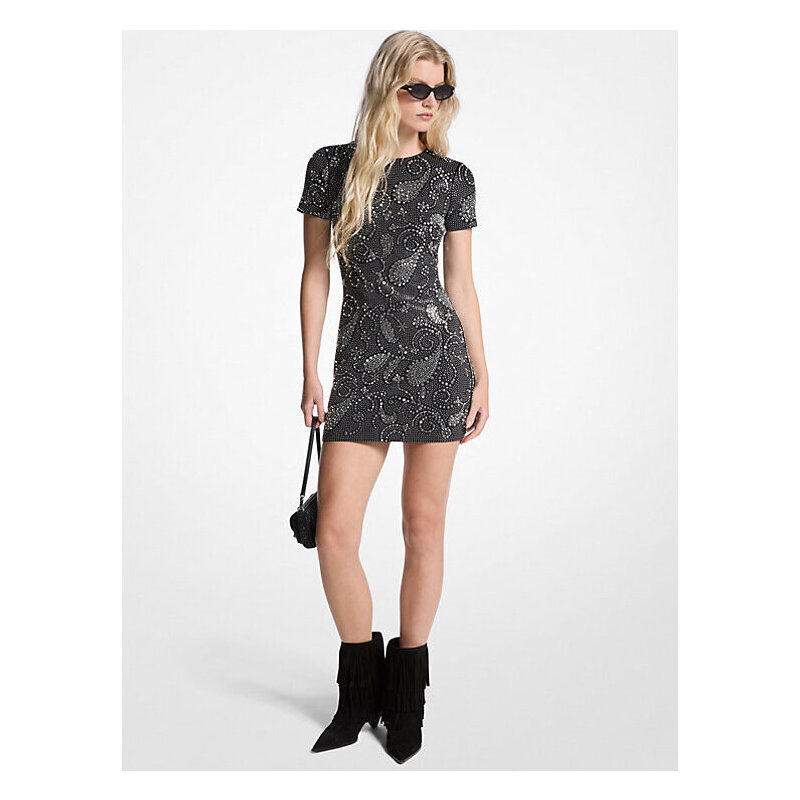 Studded Paisley Scuba Mini Dress