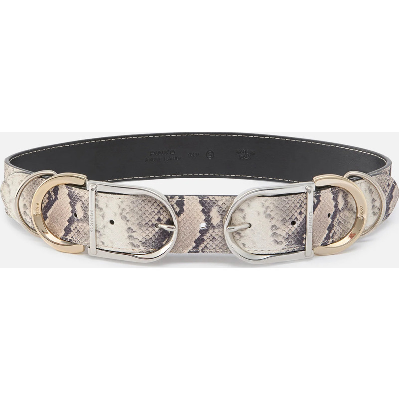 Ceinture en cuir embossé python avec passants en métal 4 cm