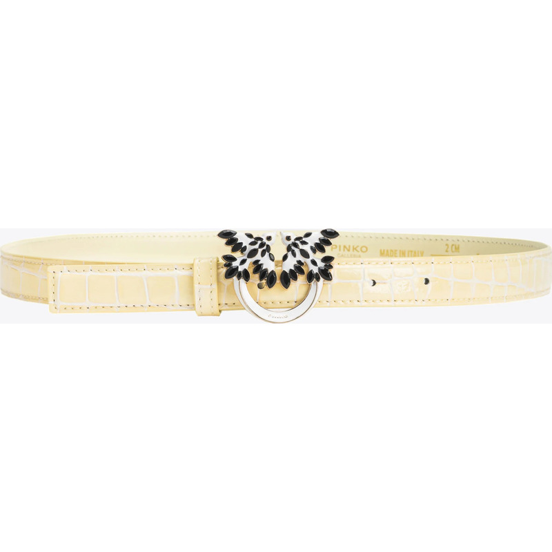Fine ceinture avec boucle Love Birds en croco brillant de 2 cm PINKO Galleria